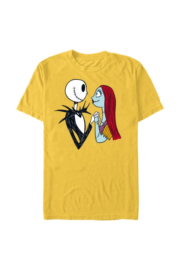 Disney The Nightmare Before Christmas Jack and Sally - Short Sleeve Blended T-Shirt for Adults -Customized-Yellow