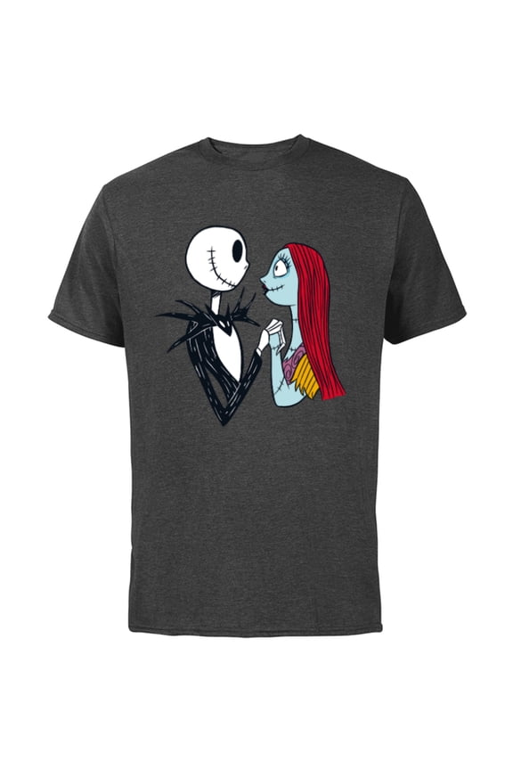 Disney The Nightmare Before Christmas Jack and Sally - Short Sleeve Cotton T-Shirt for Adults -Customized-Charcoal