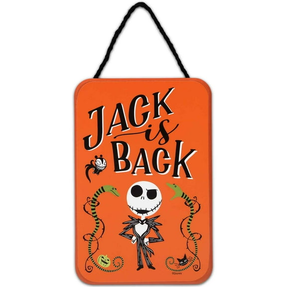Disney The Nightmare Before Christmas Jack is Back Hanging Wood Wall Decor - Spooky Jack Skellington Sign for Halloween