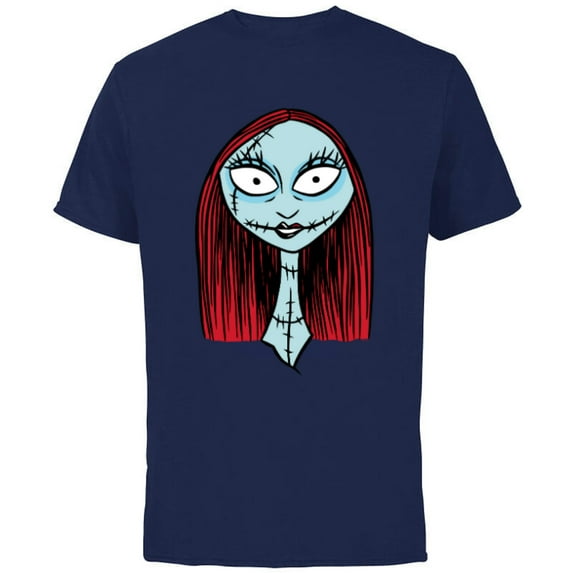 Disney The Nightmare Before Christmas Sally Big Face - Short Sleeve Cotton T-Shirt for Adults - Customized-Navy