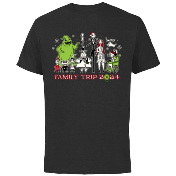 Disney The Nightmare Before Christmas Snow Family Trip 2024 - Short Sleeve Cotton T-Shirt for Adults - Customized-Black