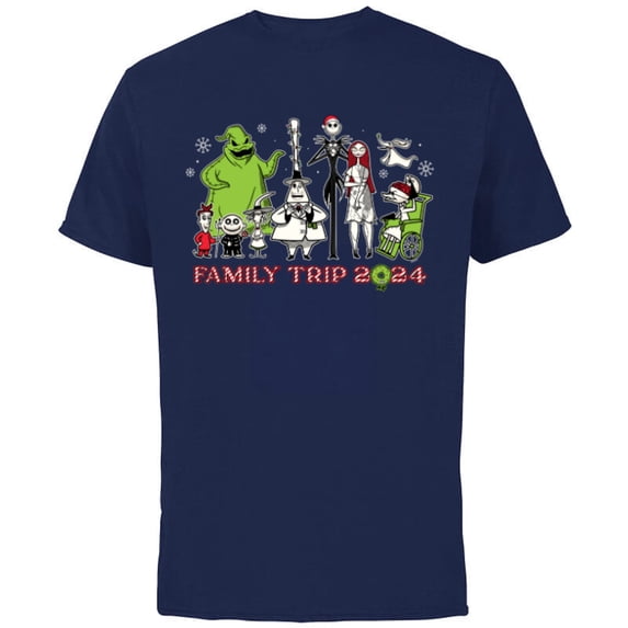 Disney The Nightmare Before Christmas Snow Family Trip 2024 - Short Sleeve Cotton T-Shirt for Adults - Customized-Navy