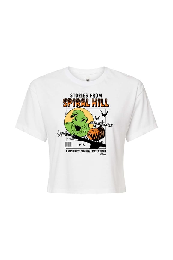 - The Nightmare Before Christmas - Spiral Hill, Halloweentown - Juniors Cropped Cotton Blend T-Shirt