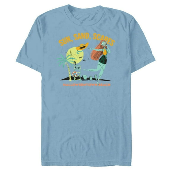 Disney The Nightmare Before Christmas Sun Sand Scares Beach - Short Sleeve Blended T-Shirt for Adults - Customized-Ocean Blue