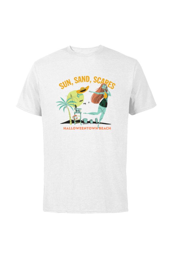 Disney The Nightmare Before Christmas Sun Sand Scares Beach - Short Sleeve Cotton T-Shirt for Adults - Customized-White