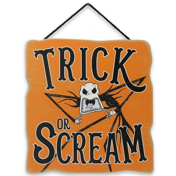 Disney The Nightmare Before Christmas Trick or Scream Hanging Wood Wall Decor - Spooky Jack Skellington Sign for Halloween Decor