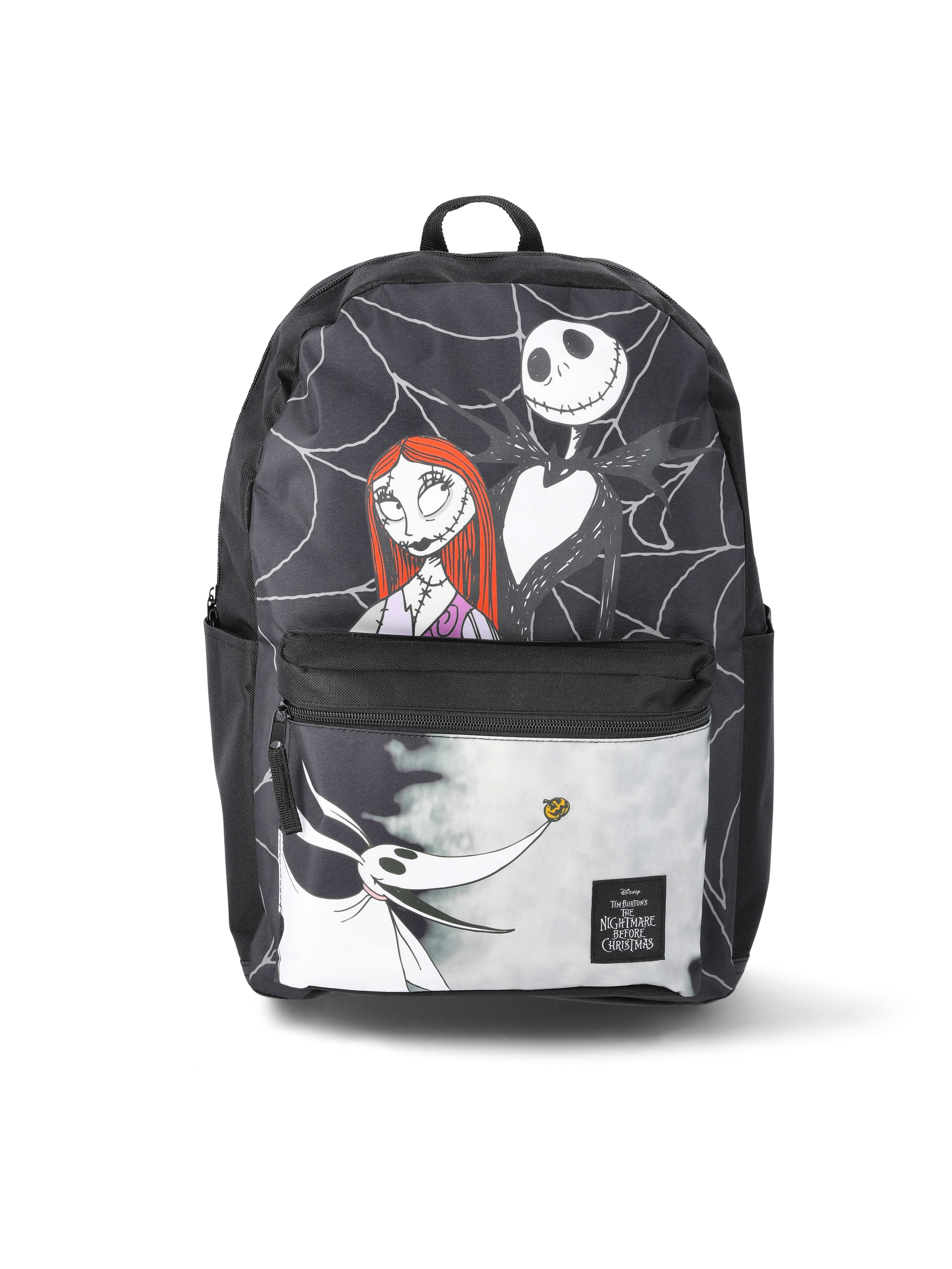 Disney Nightmare Before Christmas Jack & Sally Kids' Unisex Hooded 17" Backpack, Black/White