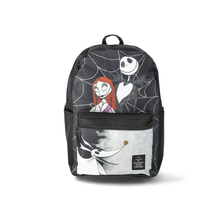 Disney Nightmare Before Christmas Jack & Sally Kids' Unisex Hooded 17" Backpack, Black/White