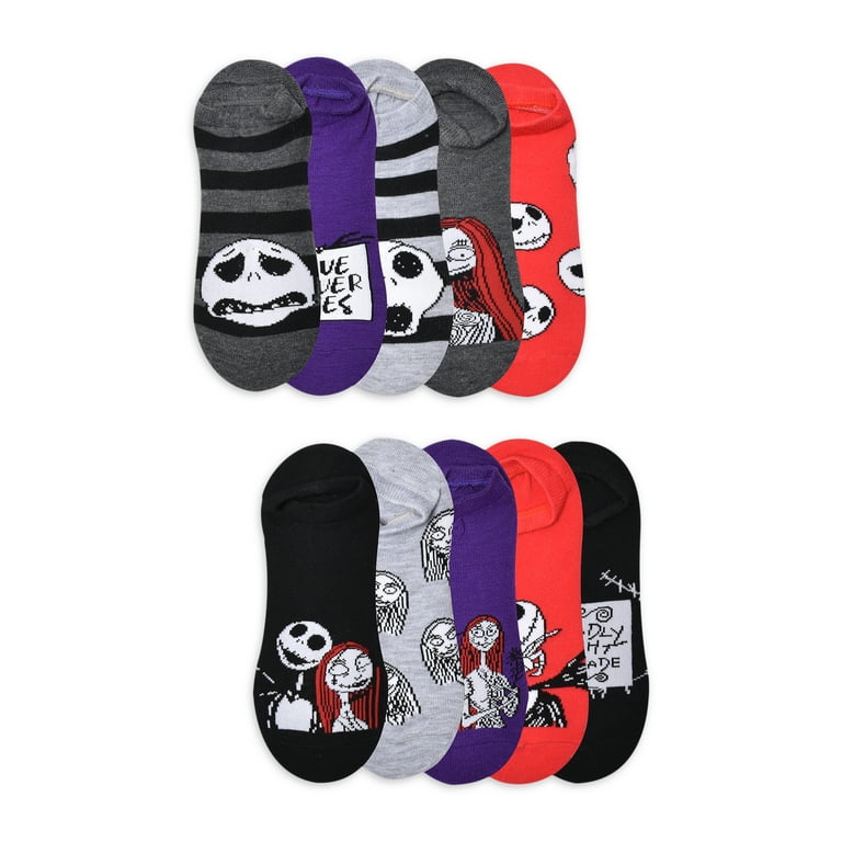 Disney The Nightmare Before Christmas Womens Graphic No Show Socks,  10-Pack, Sizes 4-10