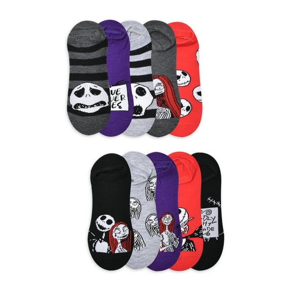 Disney The Nightmare Before Christmas Womens Graphic No Show Socks, 10-Pack, Sizes 4-10