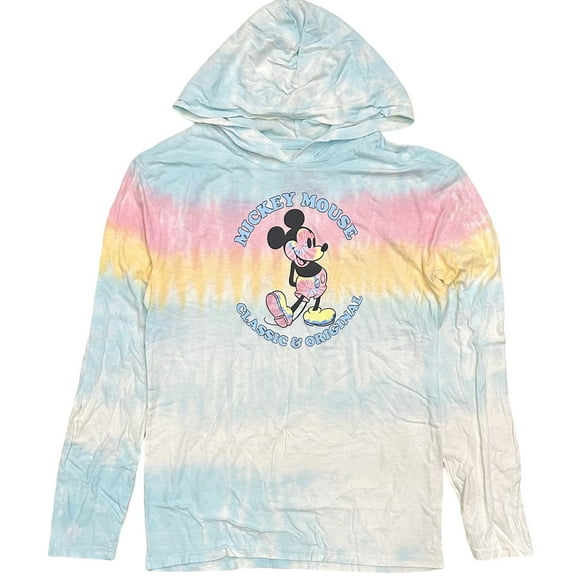 Disney Theme Park Mickey Mouse Classic Original Tie Dye Lightweight Hoodie Shirt (X-Small, Multi Color Tie Dye)