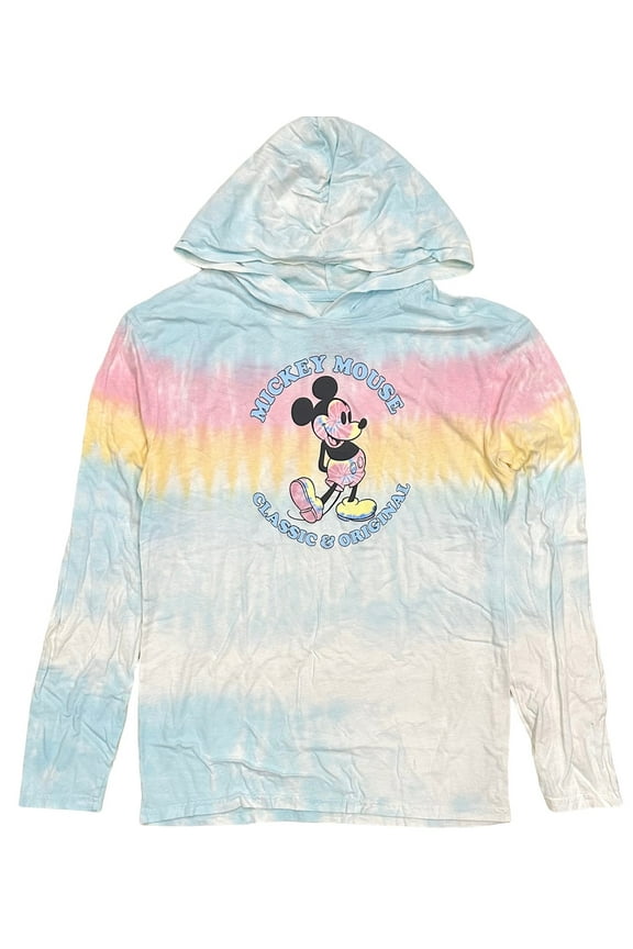 Theme Park Mickey Mouse Classic Original Tie Dye Lightweight Hoodie Shirt (X-Small, Multi Color Tie Dye)