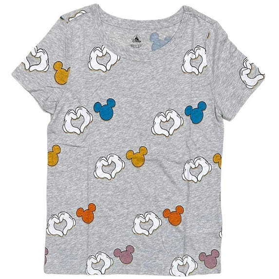 Disney Theme Park Women's I Love Mickey Mouse Heart Hands Tee T-Shirt (Medium, Heather Grey)