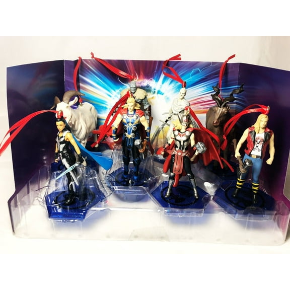 Disney Thor Love and Thunder Christmas Ornaments 8pc Figure Set Lady Thor Jane Korg Goats