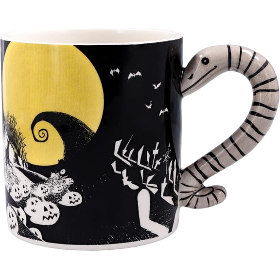 Disney Tim Burton's Nightmare Before Christmas Jack Skellington and Moonlight Snake 3D Sculpted Handle Ceramic Mug, 20 Ounces