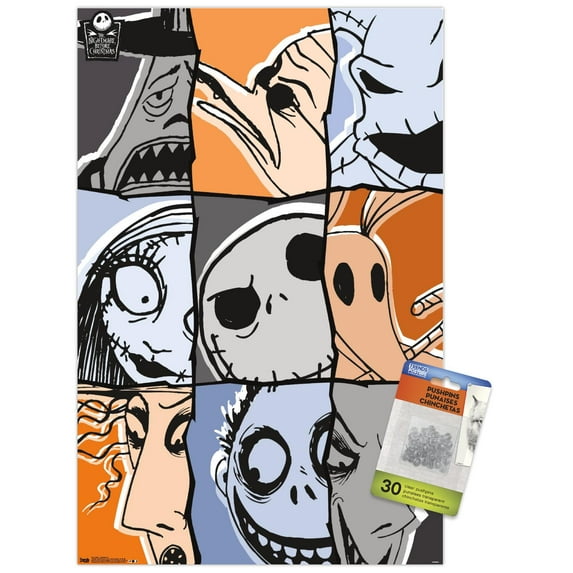 Disney Tim Burton's The Nightmare Before Christmas - Anniversary Wall Poster with Push Pins, 14.725" x 22.375"
