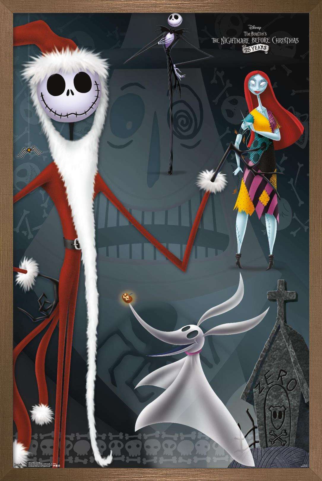 Disney Tim Burton's The Nightmare Before Christmas - Collage Wall Poster, 14.725" x 22.375", Framed