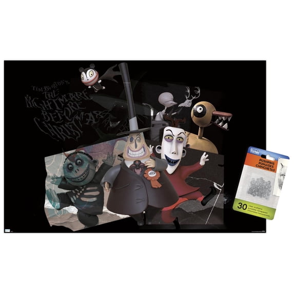 Disney Tim Burton's The Nightmare Before Christmas - Distorted Group Wall Poster with Push Pins, 14.725" x 22.375"