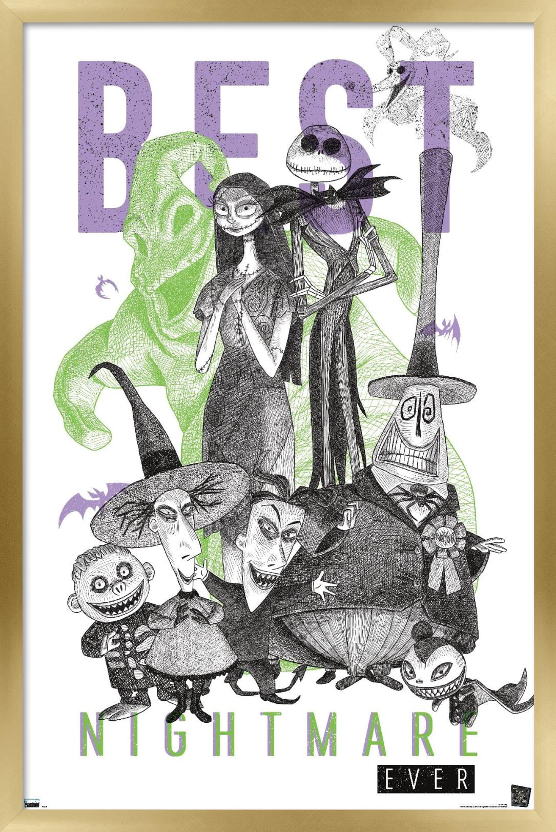 Disney Tim Burton's The Nightmare Before Christmas - Group Sketch Wall Poster, 14.725" x 22.375", Framed
