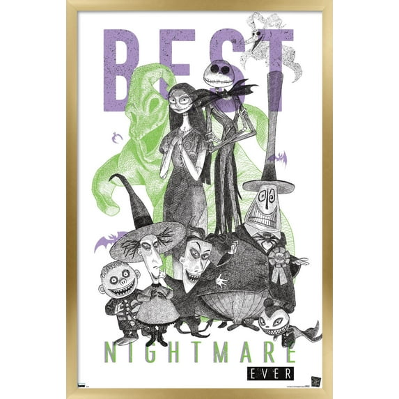 Disney Tim Burton's The Nightmare Before Christmas - Group Sketch Wall Poster, 14.725" x 22.375", Framed