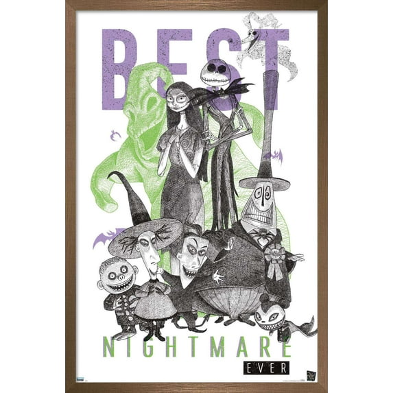 Disney Tim Burton's The Nightmare Before Christmas - Group Sketch Wall Poster, 14.725" x 22.375", Framed