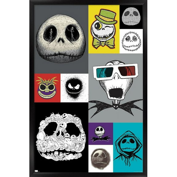 Disney Tim Burton's The Nightmare Before Christmas - Jack Grid Wall Poster, 14.725" x 22.375", Framed