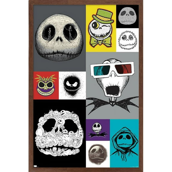 Disney Tim Burton's The Nightmare Before Christmas - Jack Grid Wall Poster, 14.725" x 22.375", Framed