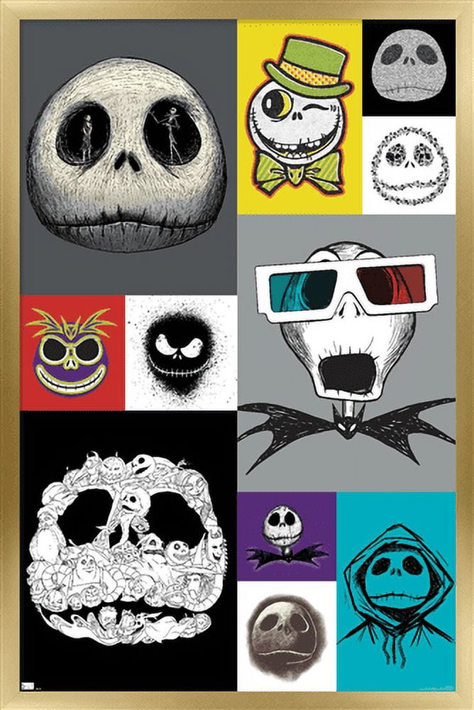 Disney Tim Burton's The Nightmare Before Christmas - Jack Grid Wall Poster, 22.375" x 34", Framed