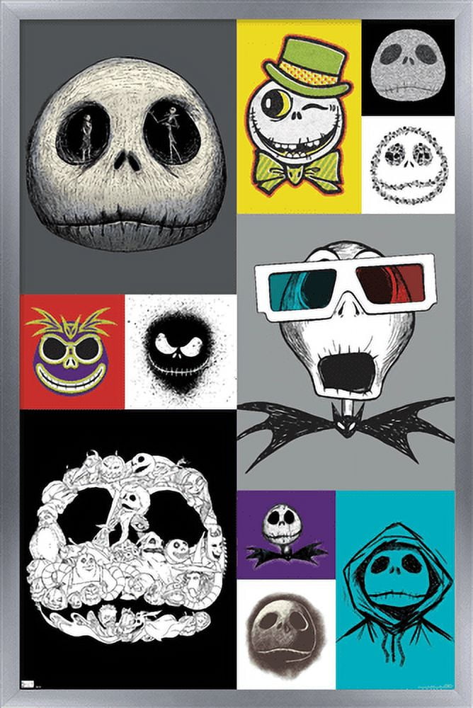 Disney Tim Burton's The Nightmare Before Christmas - Jack Grid Wall Poster, 22.375" x 34", Framed
