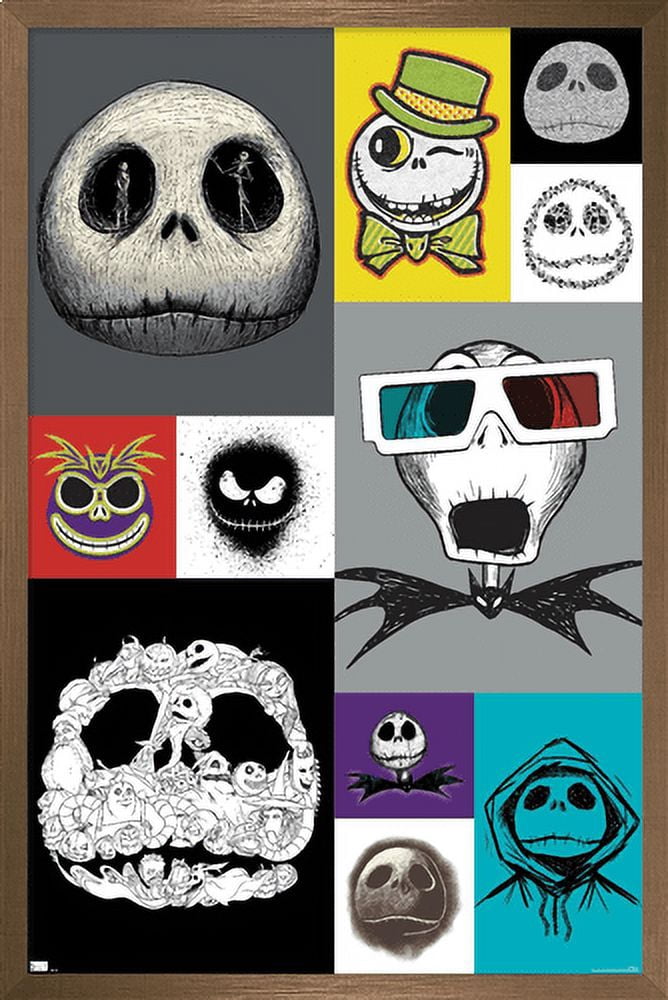 Disney Tim Burton's The Nightmare Before Christmas - Jack Grid Wall Poster, 22.375" x 34", Framed