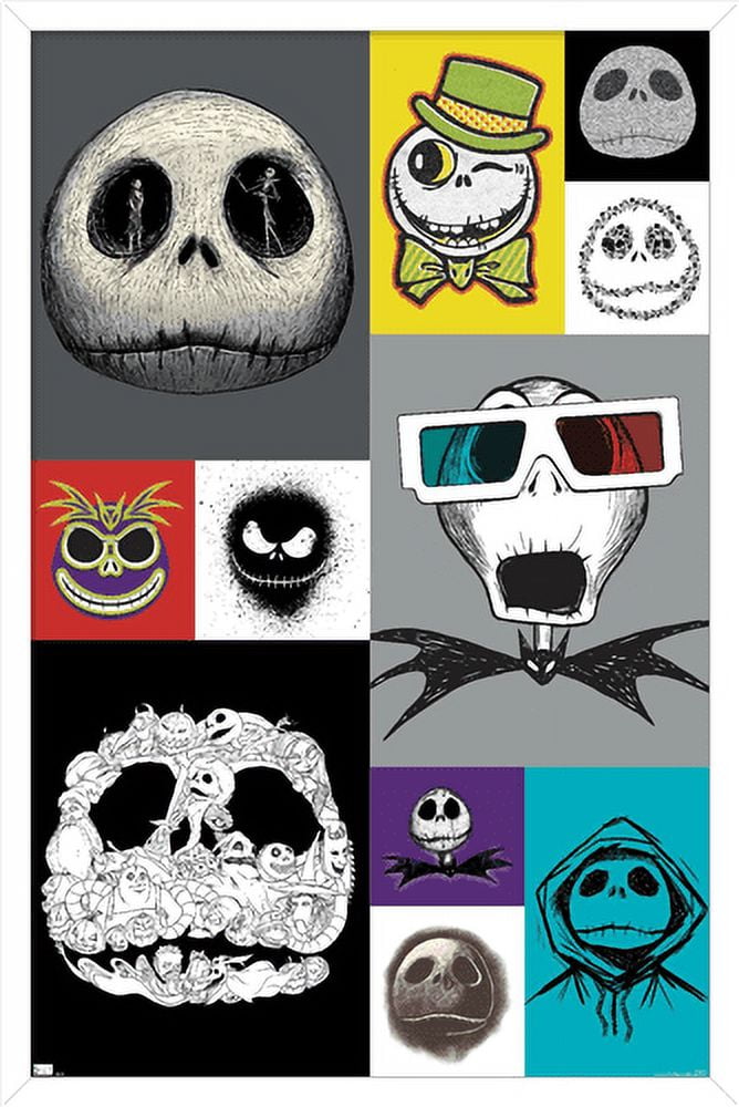 Disney Tim Burton's The Nightmare Before Christmas - Jack Grid Wall Poster, 22.375" x 34", Framed