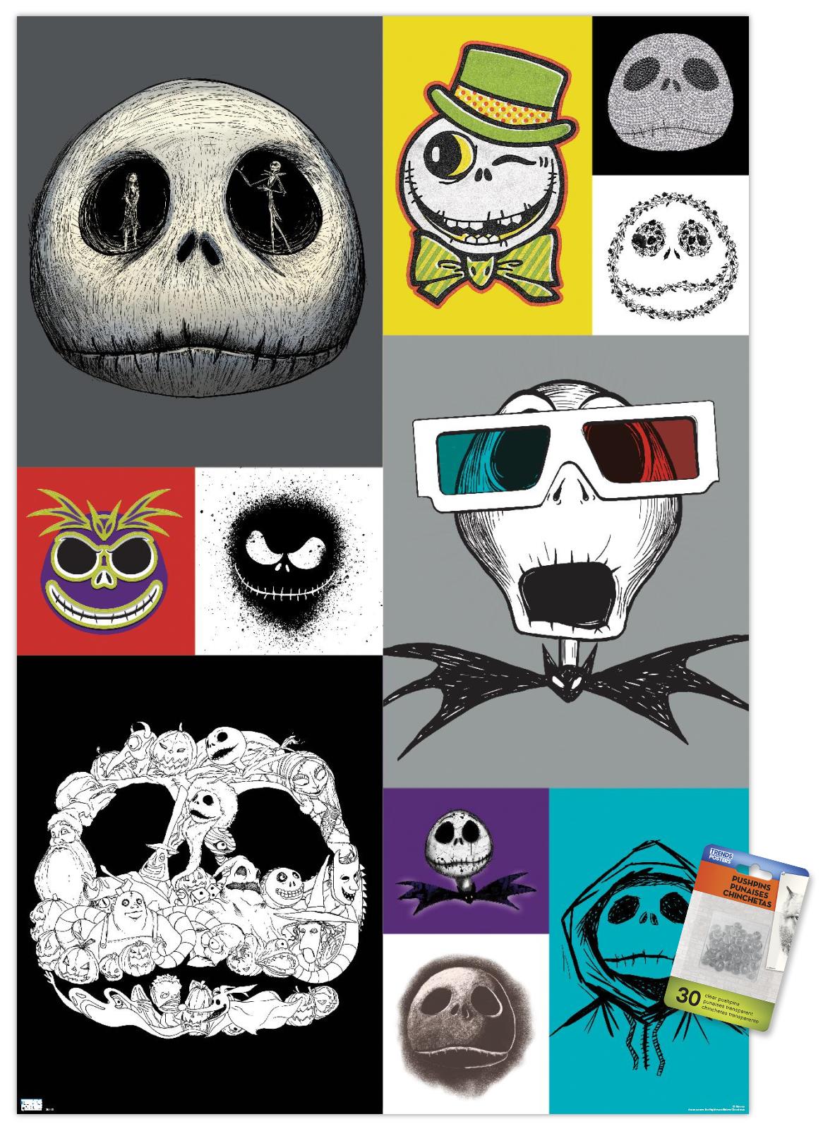 Disney Tim Burton's The Nightmare Before Christmas - Jack Grid Wall Poster with Pushpins, 22.375" x 34"