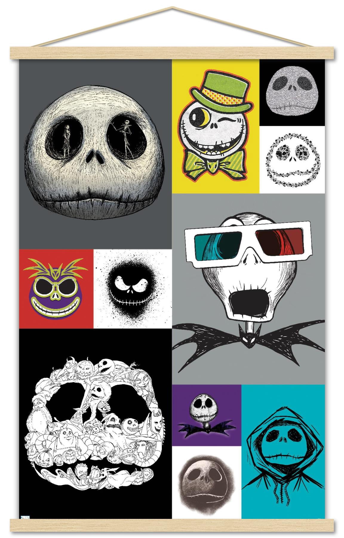 Disney Tim Burton's The Nightmare Before Christmas - Jack Grid Wall Poster with Wooden Magnetic Frame, 22.375" x 34"