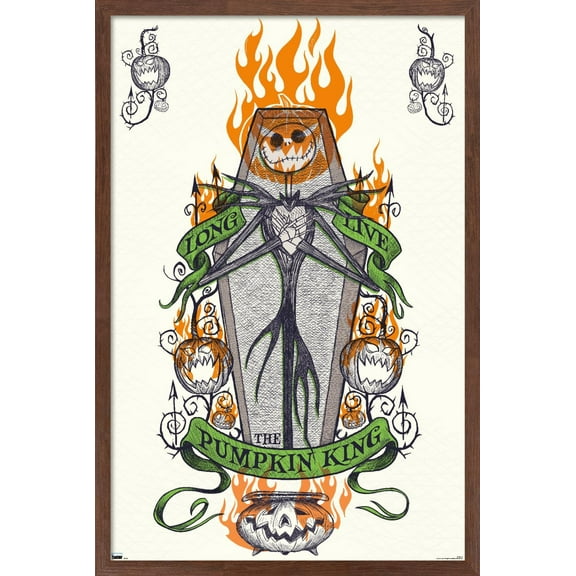 Disney Tim Burton's The Nightmare Before Christmas - Long Live The Pumpkin King Wall Poster, 14.725" x 22.375", Framed