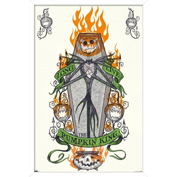 Disney Tim Burton's The Nightmare Before Christmas - Long Live The Pumpkin King Wall Poster, 14.725" x 22.375", Framed