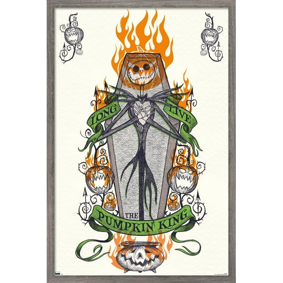 Disney Tim Burton's The Nightmare Before Christmas - Long Live The Pumpkin King Wall Poster, 22.375" x 34", Framed