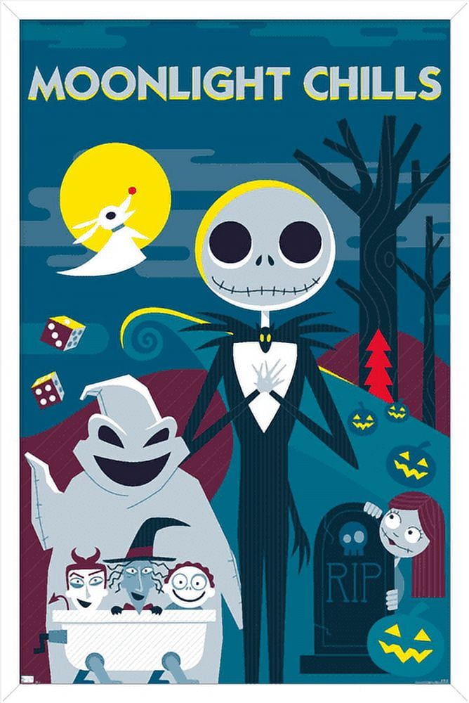 Disney Tim Burton's The Nightmare Before Christmas - Moonlight Chills Wall Poster, 14.725" x 22.375", Framed