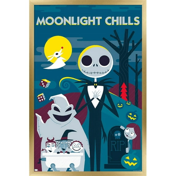 Disney Tim Burton's The Nightmare Before Christmas - Moonlight Chills Wall Poster, 14.725" x 22.375", Framed