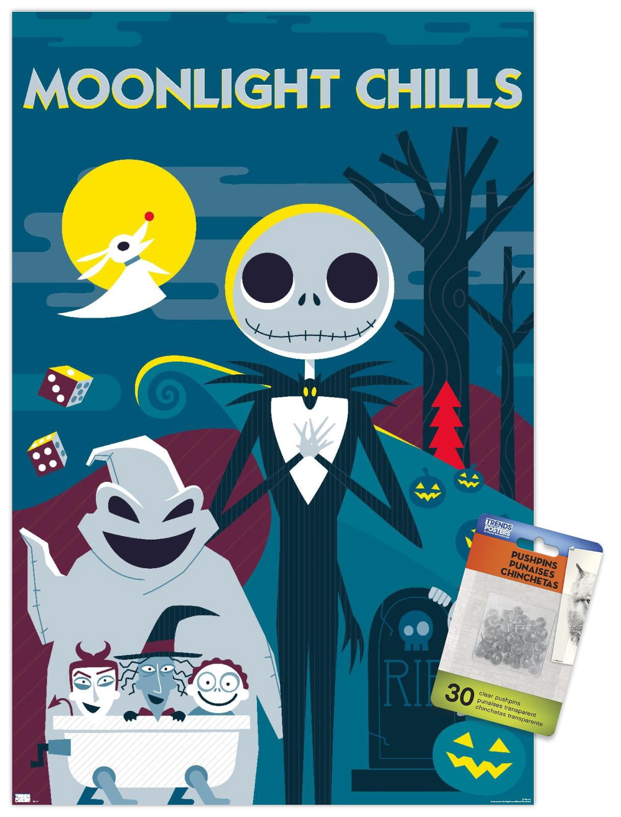 Disney Tim Burton's The Nightmare Before Christmas - Moonlight Chills Wall Poster with Pushpins, 14.725" x 22.375"