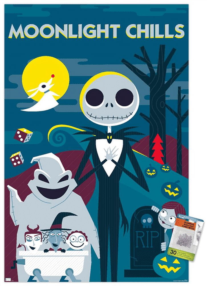 Disney Tim Burton's The Nightmare Before Christmas - Moonlight Chills Wall Poster with Pushpins, 22.375" x 34"