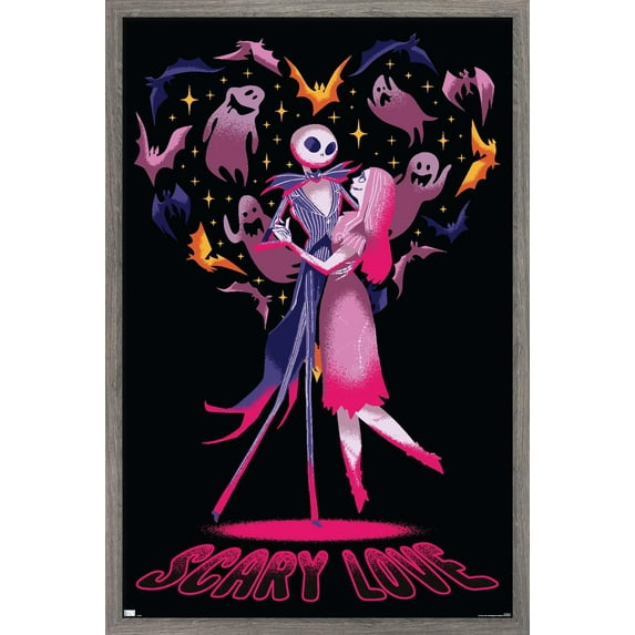Disney Tim Burton's The Nightmare Before Christmas - Scary Love Wall Poster, 14.725" x 22.375" Framed