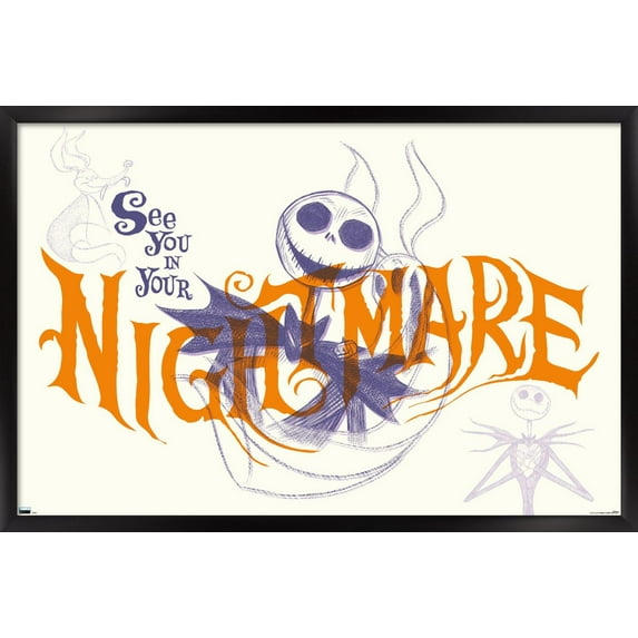 Disney Tim Burton's The Nightmare Before Christmas - See You In Your Nightmare Wall Poster, 14.725" x 22.375", Framed