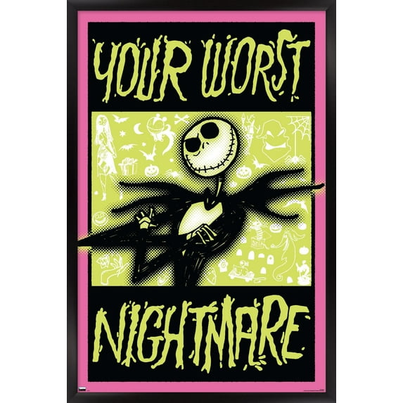 Disney Tim Burton's The Nightmare Before Christmas - Worst Nightmare Wall Poster, 14.725" x 22.375" Framed