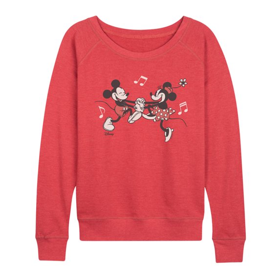 Disney - Time For Fun Women's Lightweight French Terry Wide Neck Long Sleeve Graphic Shirt