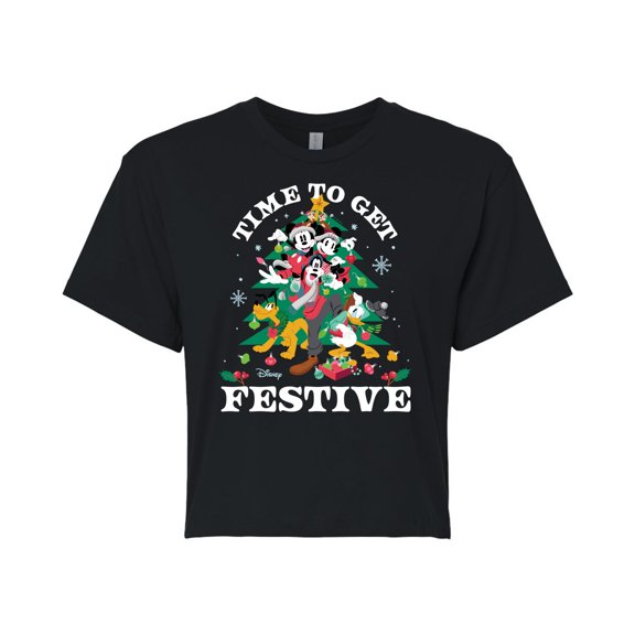 Disney - Time To Get Festive - Juniors Cropped Cotton Blend T-Shirt