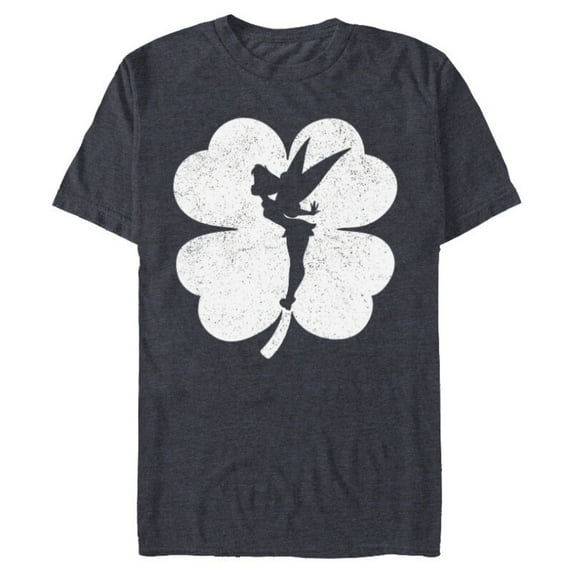 Disney Tinker Bell 4-Leaf Clover Silhouette St Patrick's Day - Short Sleeve Blended T-Shirt for Adults - Customized-Navy Heather