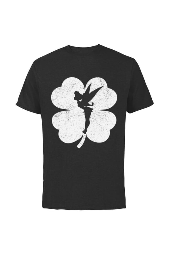 Tinker Bell 4-Leaf Clover Silhouette St Patrick's Day - Short Sleeve Cotton T-Shirt for Adults - Customized-Black