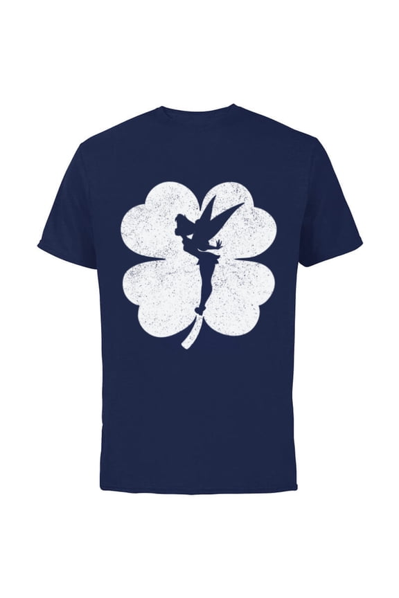 Tinker Bell 4-Leaf Clover Silhouette St Patrick's Day - Short Sleeve Cotton T-Shirt for Adults - Customized-Navy