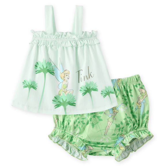 Disney Tinker Bell Baby Girls Easter Outfit Set, Green Graphic Tank Top Tee and Fairy Bloomers Shorts Gifts Sets Infant