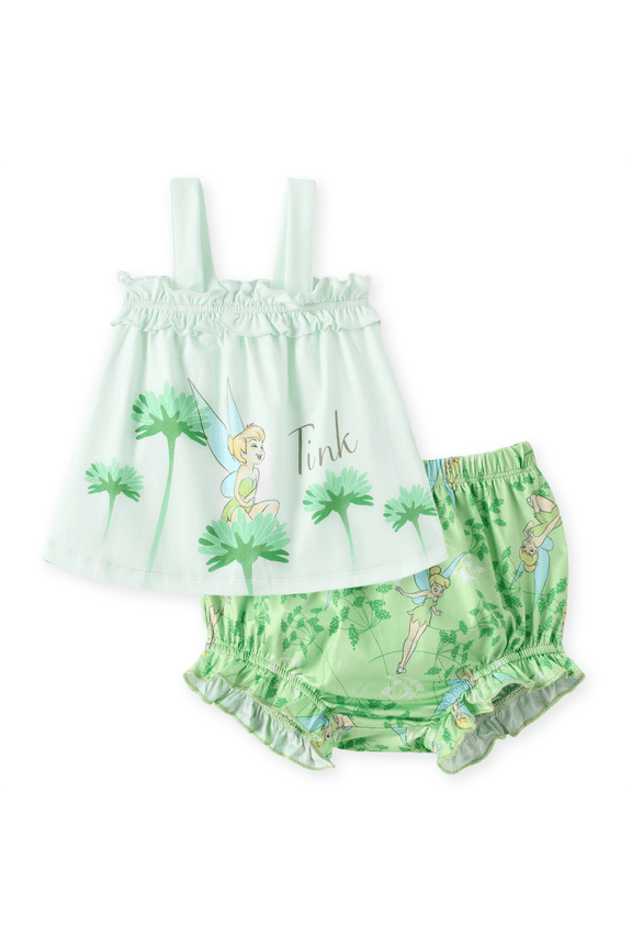 Tinker Bell Baby Girls Easter Outfit Set, Green Graphic Tank Top Tee and Fairy Bloomers Shorts Gifts Sets Infant